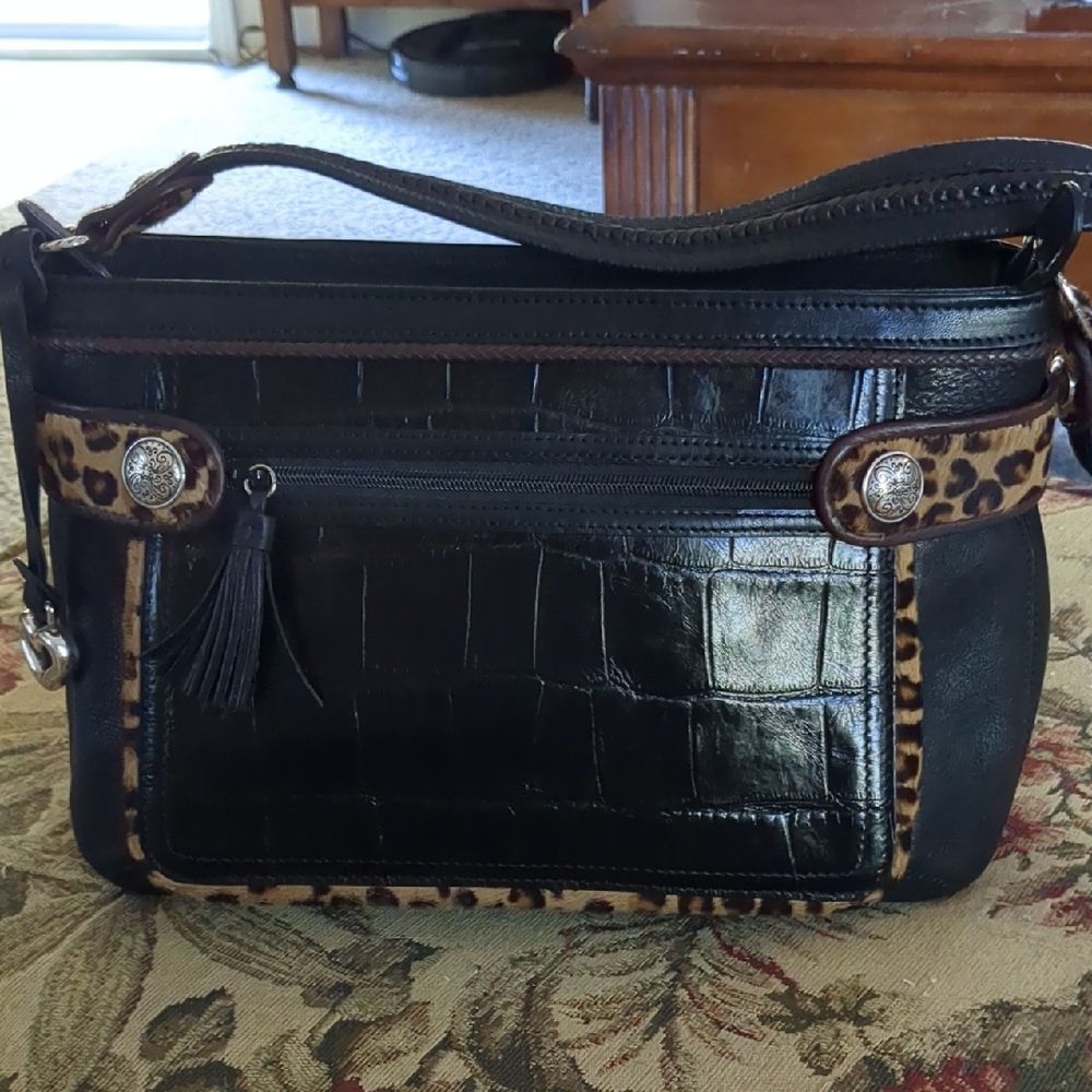 Brighton Croc Embossed Cheetah Calf Hair Shoulder Bag D543507 NWOT